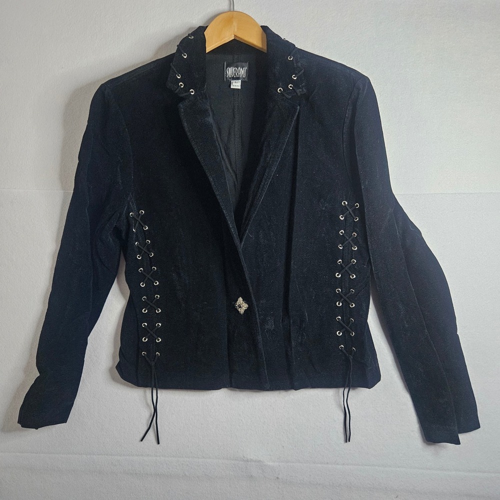 Silverado Vintage Western Lace Up Concho Blazer Black Faux Suede Jacket Large